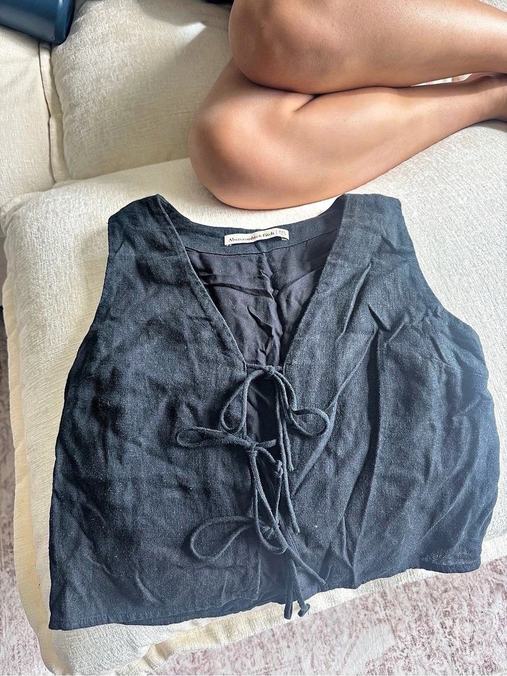 Abercrombie & Fitch Tie-Front Linen Vest Black XXS